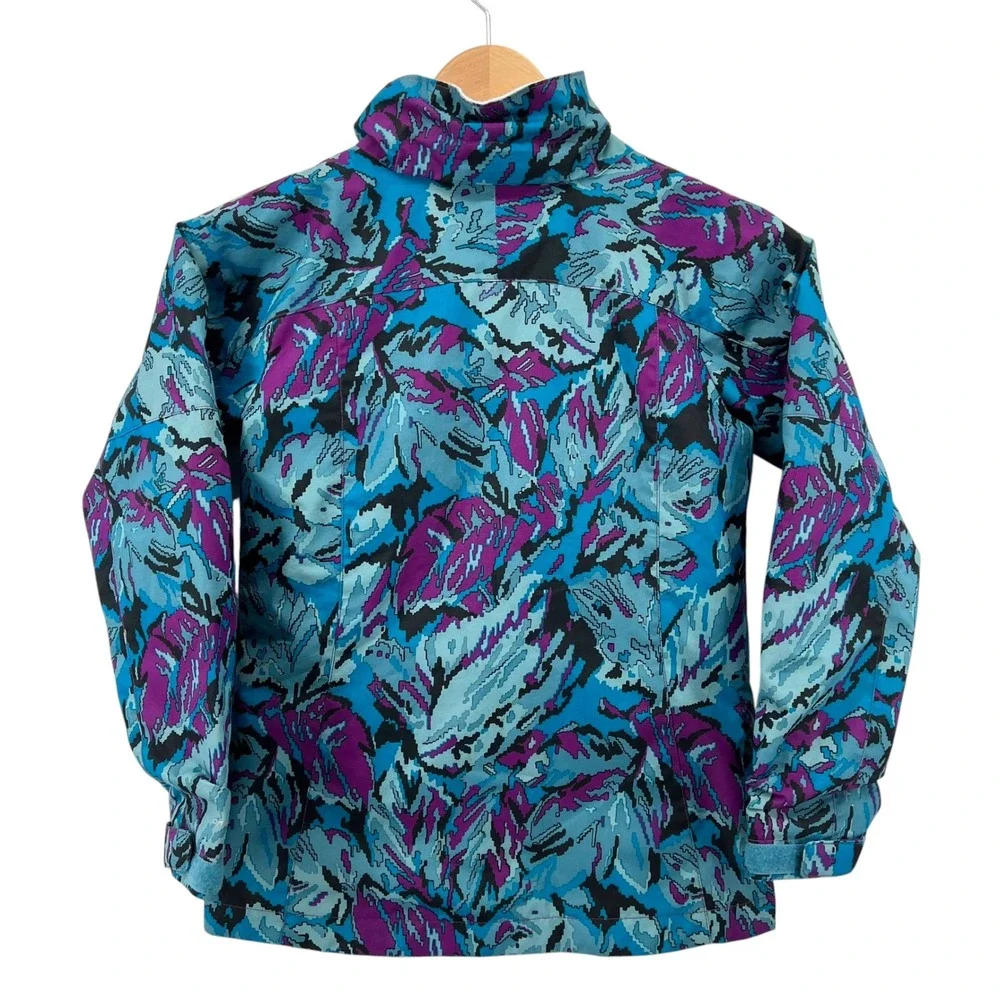 Columbia Kids Blue Purple Leaf Print Interchange Jacket Shell Outgrown M 10/12